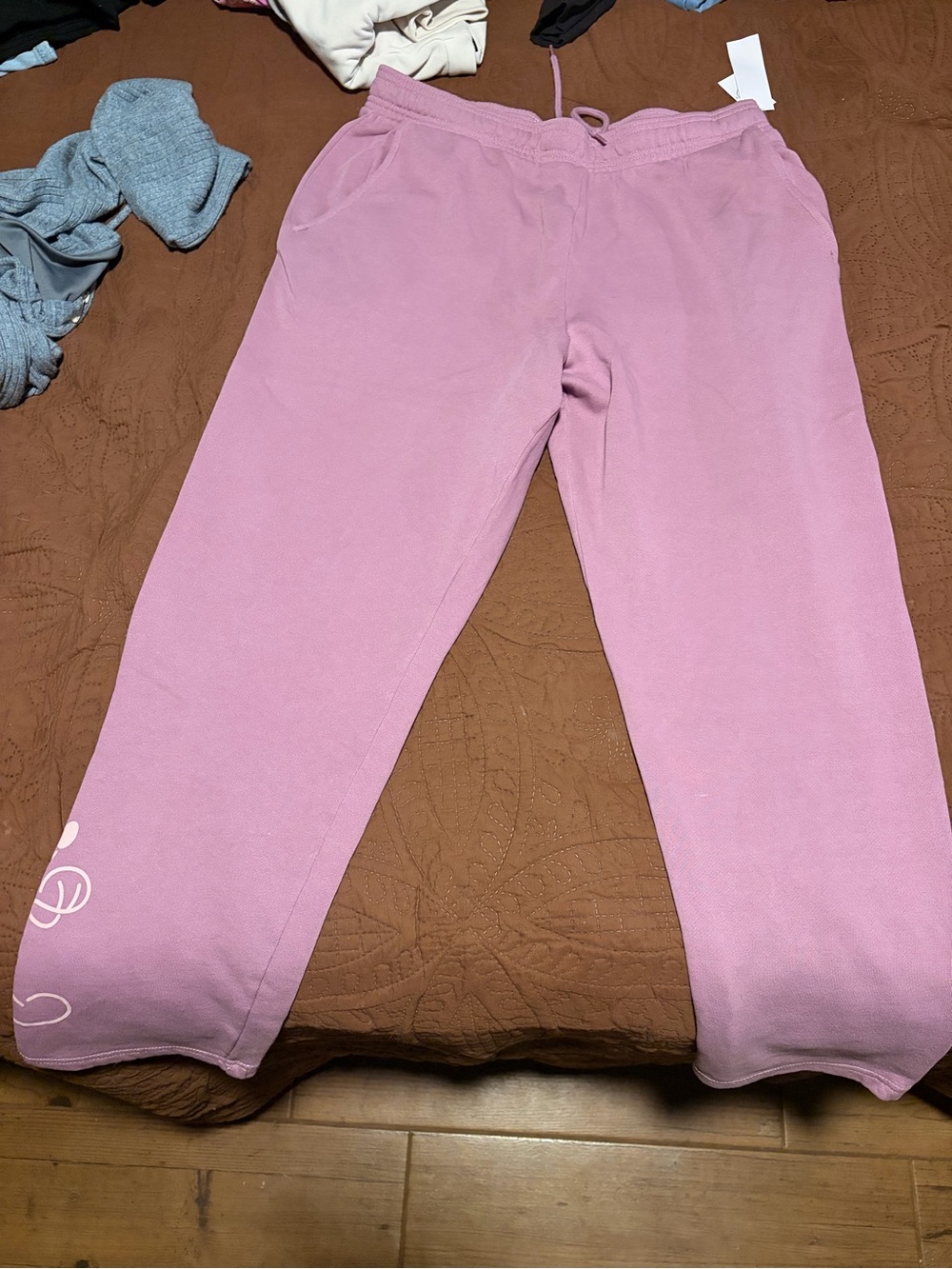 Disney Light Pink Fleece Joggers with Subtle Hem Print
